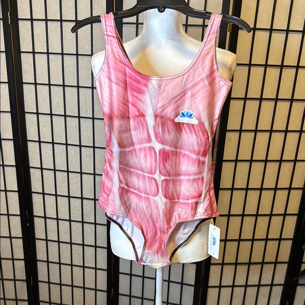 Lotus Leggings Pink and White Sleeveless Fitted Bodysuit